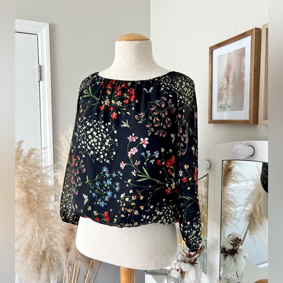Alice + Olivia Floral Garden Print Top Blouse Birds Size XS/S Lightweight - Picture 1 of 12